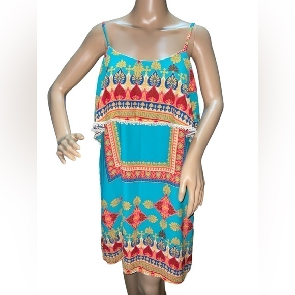 Almost Pink Women’s Sleeveless Multicolored Print Dress. Sz. M - Picture 1 of 11